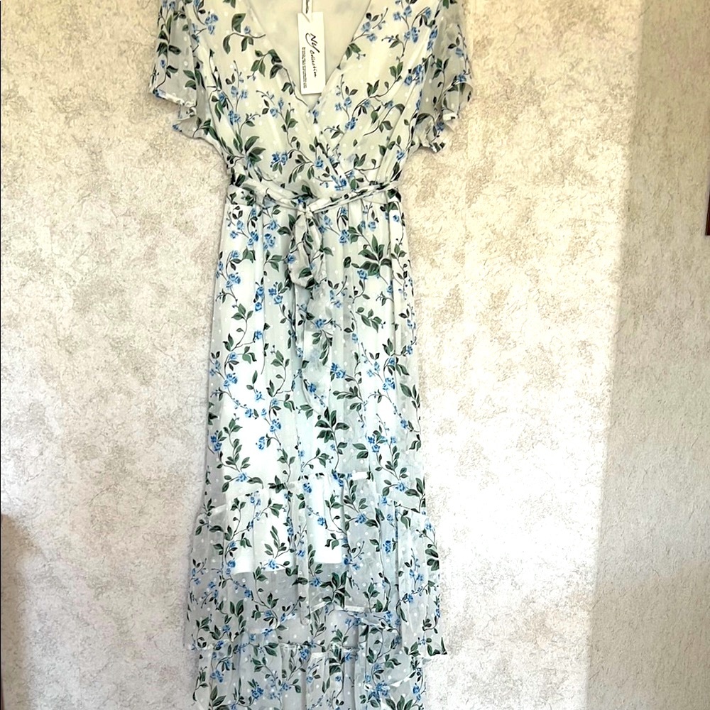 NY Collection Blue and Green Floral High Low‎ Dress